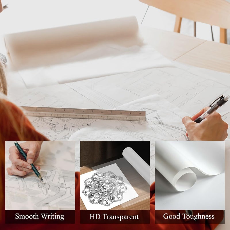 SUNFLY Tracing Paper Roll 18 Inch Wide x 30 Yards - Smooth Transparent 30lb/50gsm Trace Paper Roll for Drawing, Sketching, Sewing Patterns & Technical Drafts. - Image 4